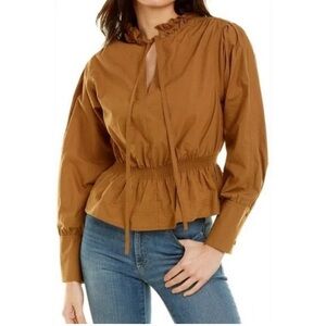 Rebecca Taylor Brown Poplin Pullover Blouse Size: XS